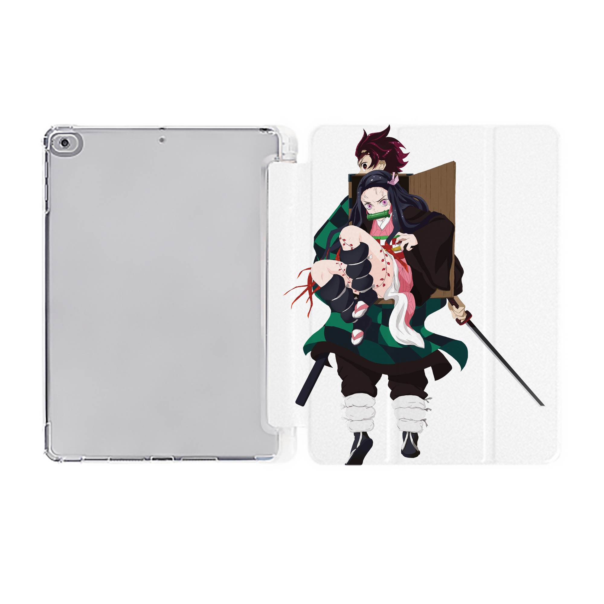 （画像用） 鬼滅の刃（きめつのやいば）竈門 禰󠄀豆子／かまど ねずこ Kamado Nezuko IPad ケース ペン収納付き 三つ折りスタンド PUレザー×シリコン 対応機種9.5/10.5/10.9インチ